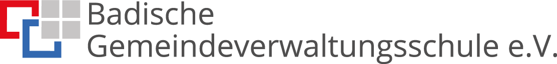 Logo der Badischen Gemeindeverwaltungsschule e.V. in den Farben rot, blau und grau