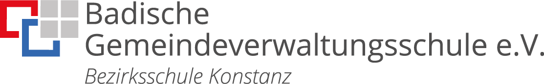 Logo der Badischen Gemeindeverwaltungsschule e.V., Bezirksschule Konstanz in den Farben rot, blau und grau